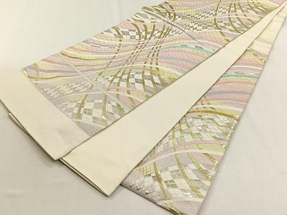 平和屋着物◎六通柄袋帯　幾何学文様　金銀糸　正絹　逸品　CABH7429yk