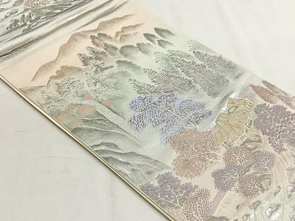 平和屋着物◎六通柄袋帯　上賀茂の里　プラチナ二重箔　正絹　逸品　CABH7431yk