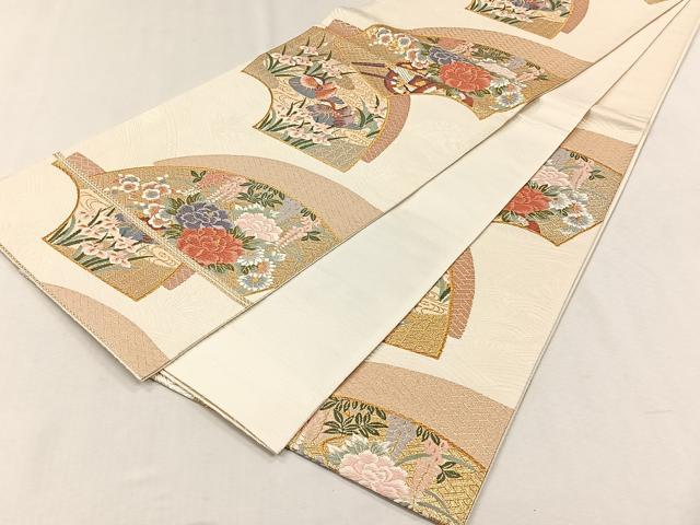 平和屋着物◎六通柄袋帯　地紙鴛鴦花車文　金銀糸　正絹　逸品　未使用　CABH7437yk