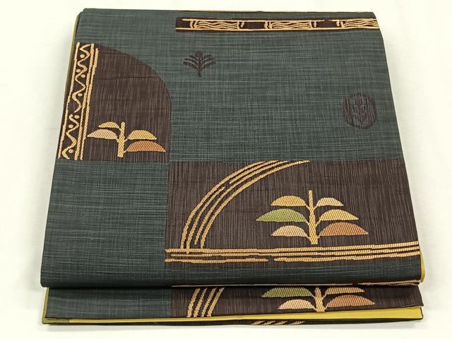 平和屋着物◎両面　六通柄袋帯　幾何学舞葉文　正絹　逸品　CABH7439yk