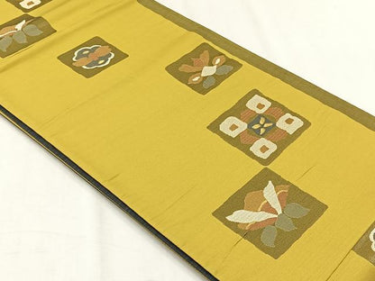 平和屋着物◎両面　六通柄袋帯　幾何学舞葉文　正絹　逸品　CABH7439yk