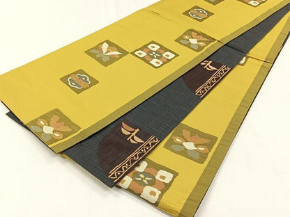 平和屋着物◎両面　六通柄袋帯　幾何学舞葉文　正絹　逸品　CABH7439yk