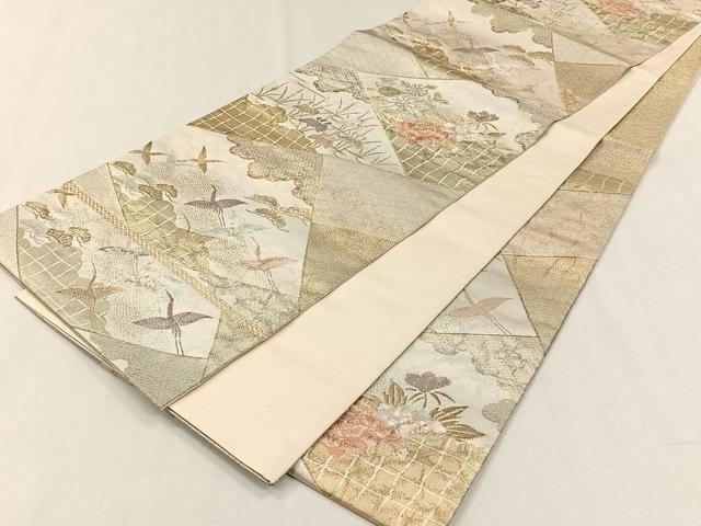 平和屋着物◎六通柄袋帯　切嵌飛鶴草花文　金糸　正絹　逸品　CABH7441yk