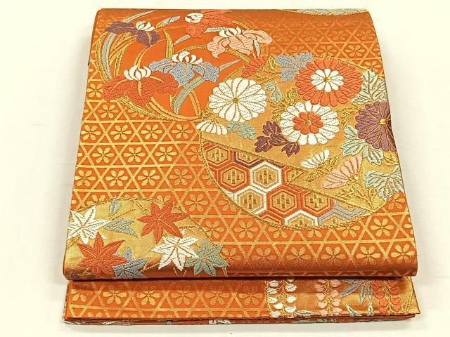 平和屋着物◎六通柄袋帯　能衣唐錦　金糸　正絹　逸品　CABH7445yk