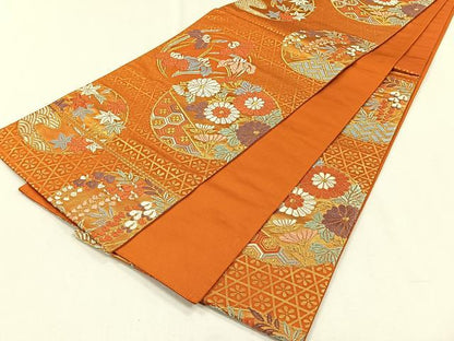 平和屋着物◎六通柄袋帯　能衣唐錦　金糸　正絹　逸品　CABH7445yk