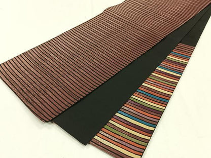 平和屋着物◎六通柄袋帯　横段文　金糸　正絹　逸品　CABH7446yk