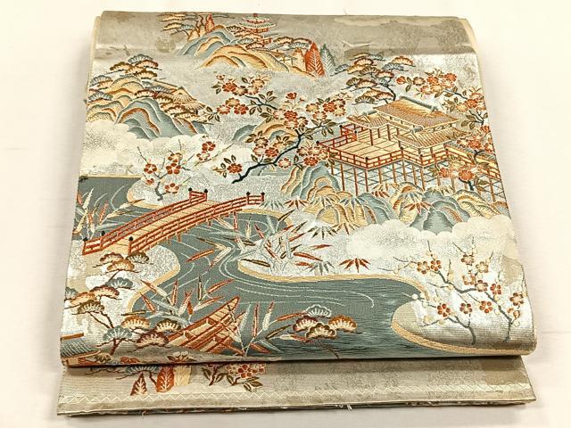 平和屋着物◎六通柄袋帯　唐彩箔　京洛唐山　銀糸　正絹　逸品　CABH7449yk
