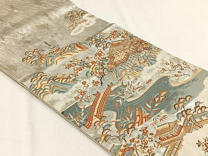 平和屋着物◎六通柄袋帯　唐彩箔　京洛唐山　銀糸　正絹　逸品　CABH7449yk