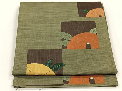平和屋着物◎六通柄袋帯　楽山　椿　正絹　逸品　CABH7451yk