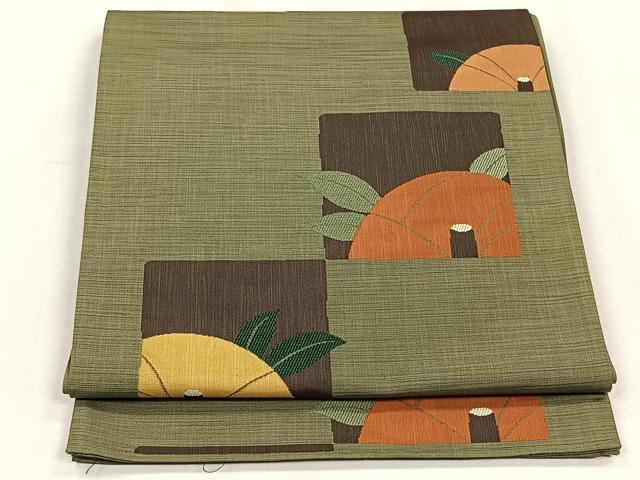 平和屋着物◎六通柄袋帯　楽山　椿　正絹　逸品　CABH7451yk