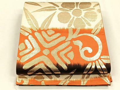 平和屋着物◎全通柄袋帯　花唐草文　金糸　正絹　逸品　CABH7454yk