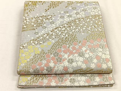平和屋着物◎六通柄袋帯　草花文　金銀糸　正絹　逸品　CABH7455yk