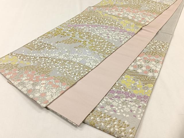 平和屋着物◎六通柄袋帯　草花文　金銀糸　正絹　逸品　CABH7455yk