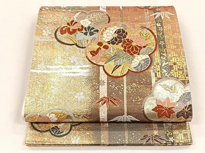 平和屋着物◎六通柄袋帯　舞花文　金銀糸　正絹　逸品　CABH7458yk