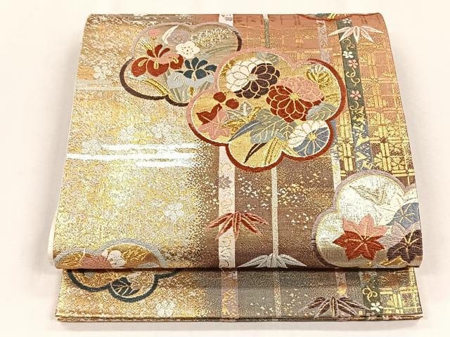 平和屋着物◎六通柄袋帯　舞花文　金銀糸　正絹　逸品　CABH7458yk