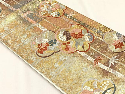 平和屋着物◎六通柄袋帯　舞花文　金銀糸　正絹　逸品　CABH7458yk