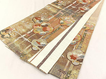 平和屋着物◎六通柄袋帯　舞花文　金銀糸　正絹　逸品　CABH7458yk