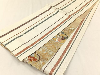 平和屋着物◎六通柄袋帯　舞花文　金銀糸　正絹　逸品　CABH7458yk