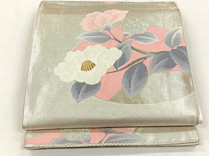 平和屋着物◎六通柄袋帯　枝椿　金銀糸　正絹　逸品　CABH7459yk