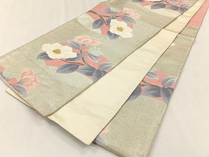 平和屋着物◎六通柄袋帯　枝椿　金銀糸　正絹　逸品　CABH7459yk