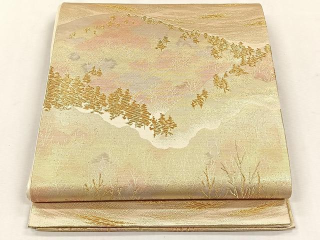 平和屋着物◎六通柄袋帯　遠山樹林文　金糸　正絹　逸品　CABH7460yk