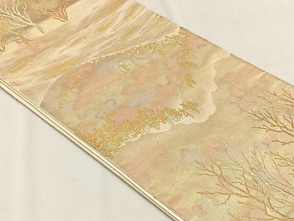 平和屋着物◎六通柄袋帯　遠山樹林文　金糸　正絹　逸品　CABH7460yk