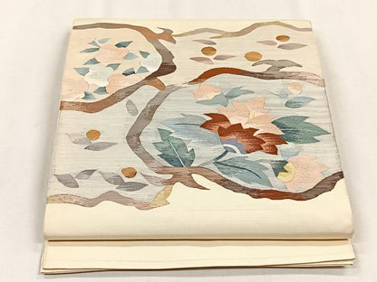 平和屋着物◎太鼓柄袋帯　すくい織　更紗花文　正絹　逸品　CABH7465yk