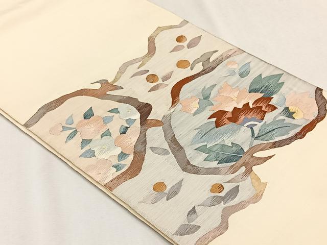 平和屋着物◎太鼓柄袋帯　すくい織　更紗花文　正絹　逸品　CABH7465yk