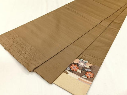 平和屋着物◎太鼓柄袋帯　紬地　すくい織　花喰鳥　正絹　逸品　CABH7467yk