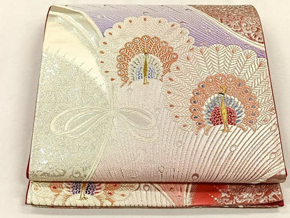 平和屋着物◎六通柄袋帯　唐織　孔雀花文　金銀糸　正絹　逸品　CABH7468yk