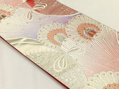 平和屋着物◎六通柄袋帯　唐織　孔雀花文　金銀糸　正絹　逸品　CABH7468yk