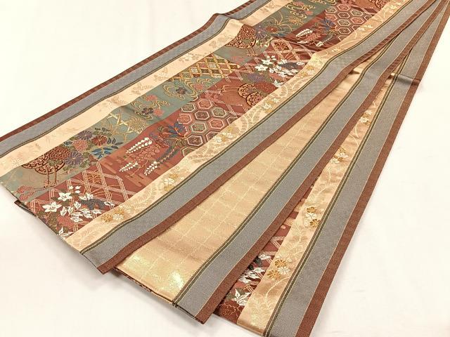平和屋着物◎両面　六通柄袋帯　唐織　松竹梅　花車　金糸　正絹　逸品　CABH7471yk