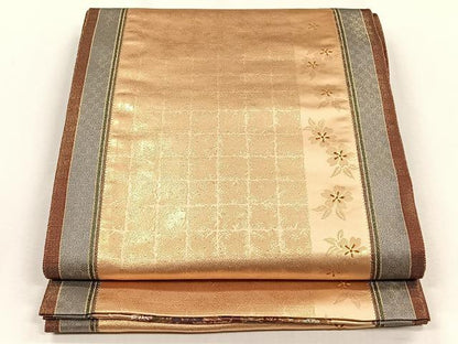 平和屋着物◎両面　六通柄袋帯　唐織　松竹梅　花車　金糸　正絹　逸品　CABH7471yk