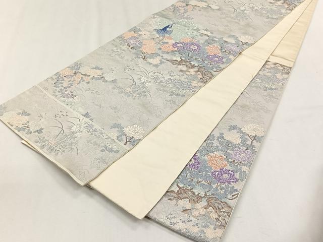 平和屋着物◎六通柄袋帯　唐織　孔雀草花文　銀糸　正絹　逸品　CABH7473yk