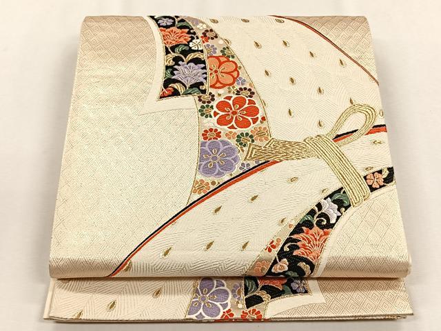 平和屋着物◎六通柄袋帯　唐織　九百錦　束ね熨斗花文　金糸　正絹　逸品　CABH7479yk