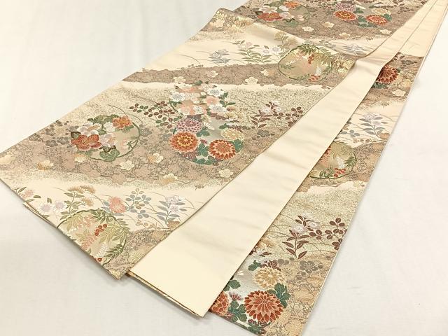 平和屋着物◎六通柄袋帯　唐織　草花丸文　金銀糸　正絹　逸品　CABH7480yk