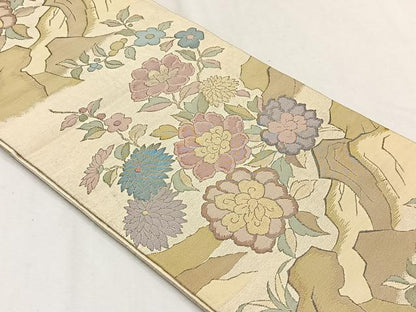 平和屋着物◎六通柄袋帯　枝花文　金糸　正絹　逸品　CABH7481yk