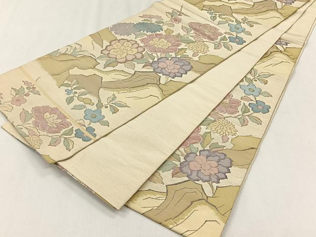 平和屋着物◎六通柄袋帯　枝花文　金糸　正絹　逸品　CABH7481yk