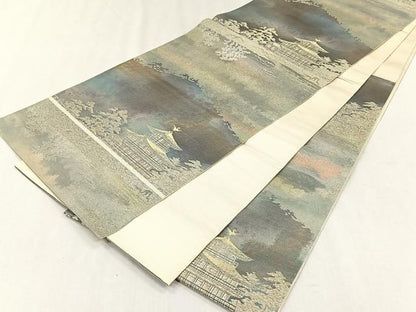 平和屋着物◎西陣　服部織物謹製　六通柄袋帯　こはく錦　手工芸　金糸　引箔　正絹　逸品　未使用　CABH7483yk