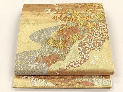 平和屋着物◎六通柄袋帯　経金錦　流水花唐草文　本うるし箔　正絹　逸品　CABH7485yk