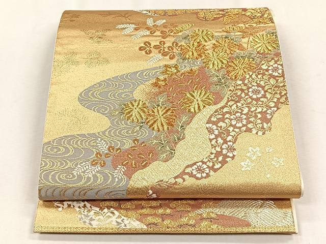 平和屋着物◎六通柄袋帯　経金錦　流水花唐草文　本うるし箔　正絹　逸品　CABH7485yk