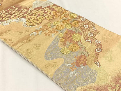 平和屋着物◎六通柄袋帯　経金錦　流水花唐草文　本うるし箔　正絹　逸品　CABH7485yk