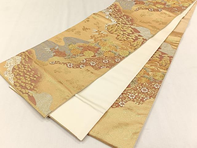 平和屋着物◎六通柄袋帯　経金錦　流水花唐草文　本うるし箔　正絹　逸品　CABH7485yk