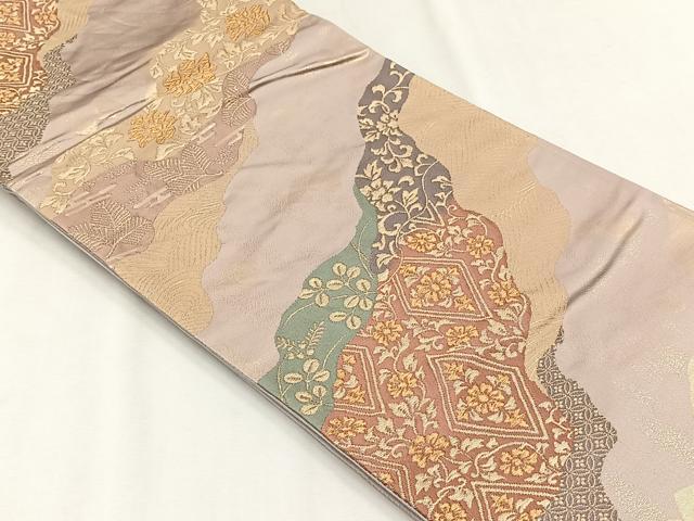 平和屋着物◎六通柄袋帯　流水花唐草文　金糸　正絹　逸品　CABH7487yk