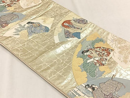 平和屋着物◎六通柄袋帯　演能扇面散し　金糸　正絹　逸品　CABH7488yk