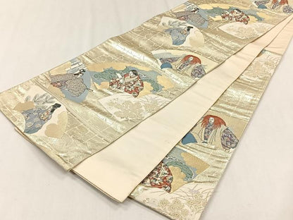 平和屋着物◎六通柄袋帯　演能扇面散し　金糸　正絹　逸品　CABH7488yk