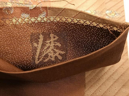 平和屋着物◎太鼓柄袋帯　漆　花喰鳥　金糸　正絹　逸品　未使用　CABH7489yk