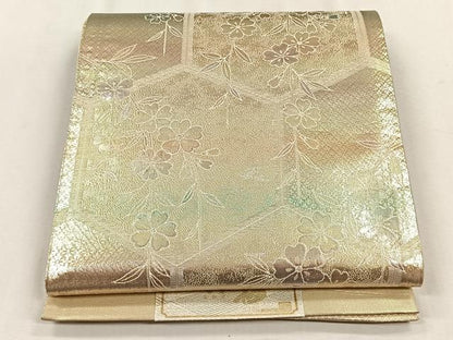 平和屋着物◎六通柄袋帯　亀甲花文　金糸　証紙付き　正絹　逸品　未使用　CABH7490yk
