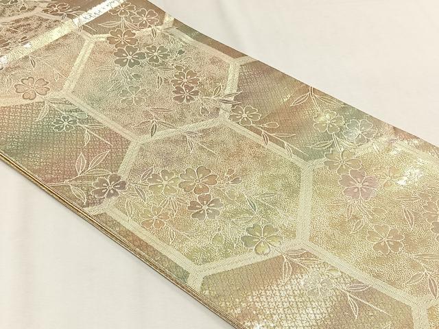 平和屋着物◎六通柄袋帯　亀甲花文　金糸　証紙付き　正絹　逸品　未使用　CABH7490yk