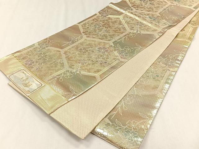平和屋着物◎六通柄袋帯　亀甲花文　金糸　証紙付き　正絹　逸品　未使用　CABH7490yk